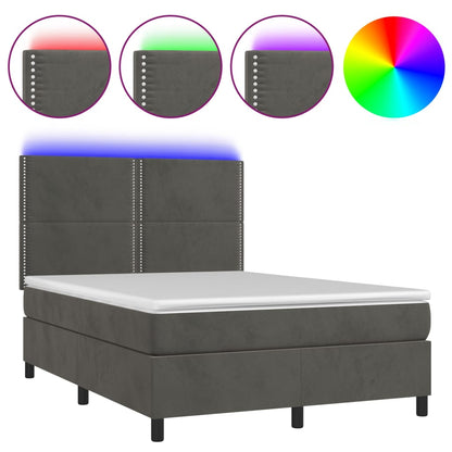 Letto a Molle con Materasso e LED Grigio Scuro 140x190 cm - homemem39