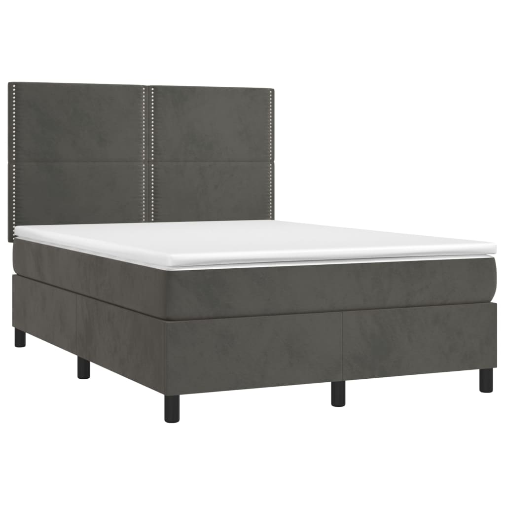 Letto a Molle con Materasso e LED Grigio Scuro 140x190 cm - homemem39