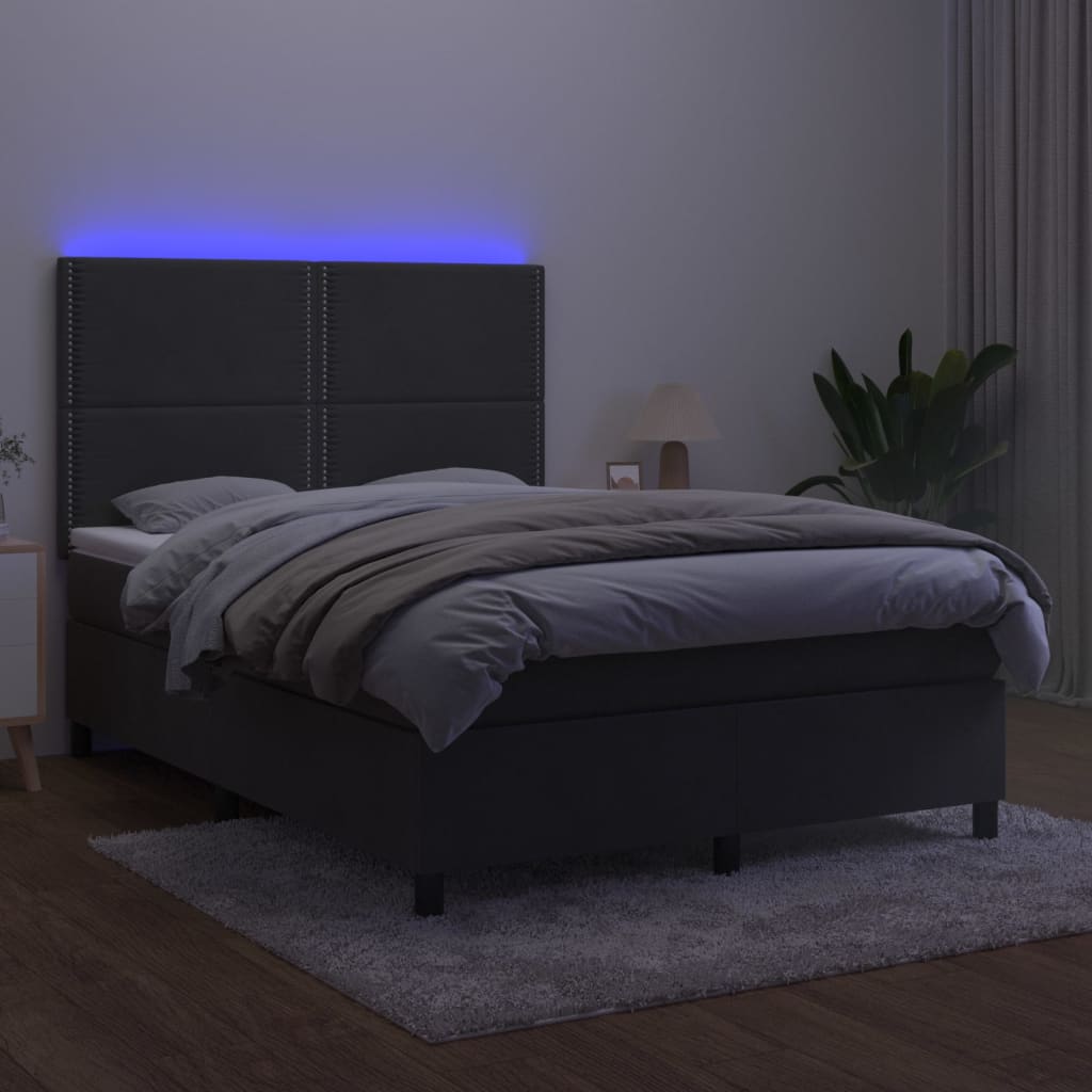 Letto a Molle con Materasso e LED Grigio Scuro 140x190 cm - homemem39