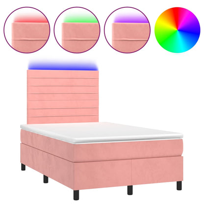 Letto a Molle con Materasso e LED Rosa 120x200 cm in Velluto - homemem39