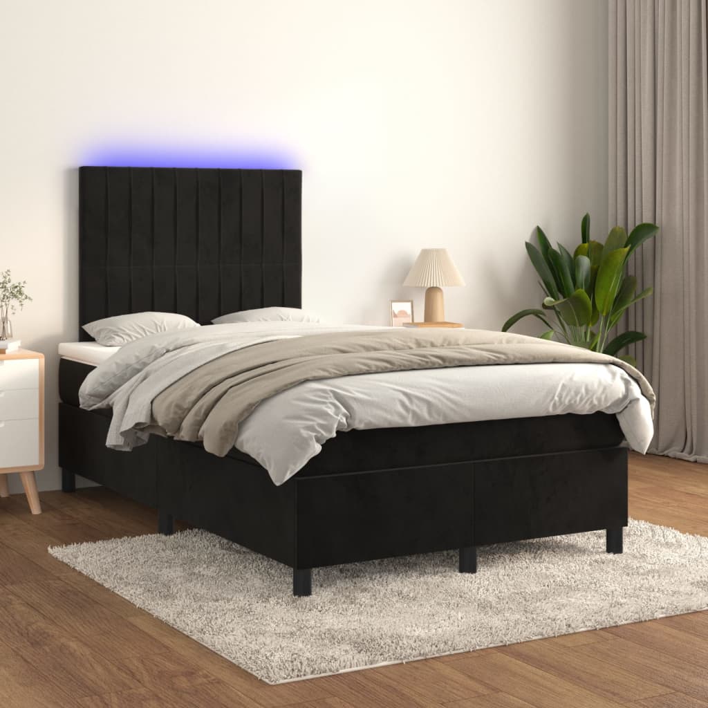 Letto a Molle con Materasso e LED Nero 120x200 cm in Velluto - homemem39