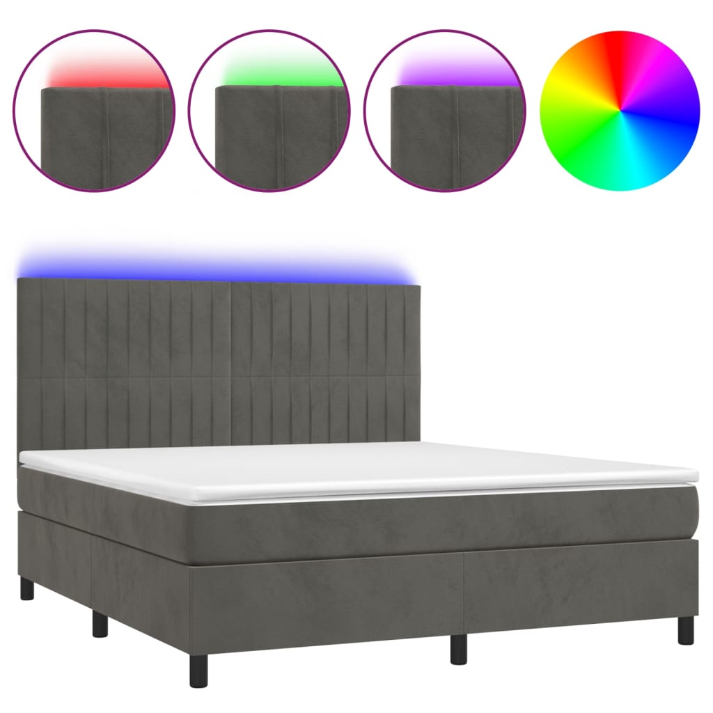 Letto a Molle con Materasso e LED Grigio Scuro 160x200 cm - homemem39