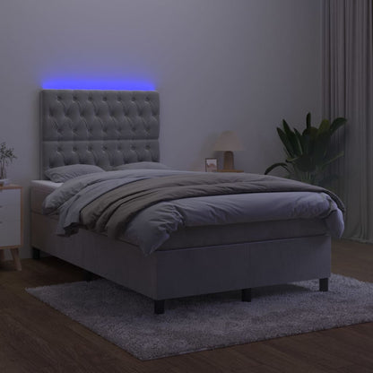 Letto a Molle Materasso e LED Grigio Chiaro 120x200 cm Velluto - homemem39