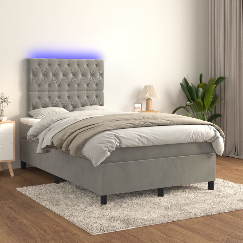 Letto a Molle Materasso e LED Grigio Chiaro 120x200 cm Velluto - homemem39