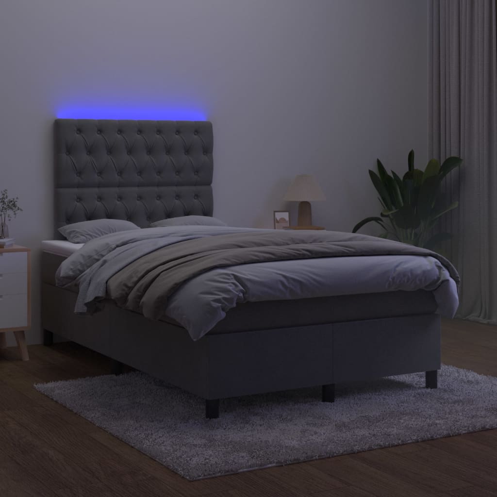 Letto a Molle con Materasso e LED Grigio Scuro 120x200 cm - homemem39