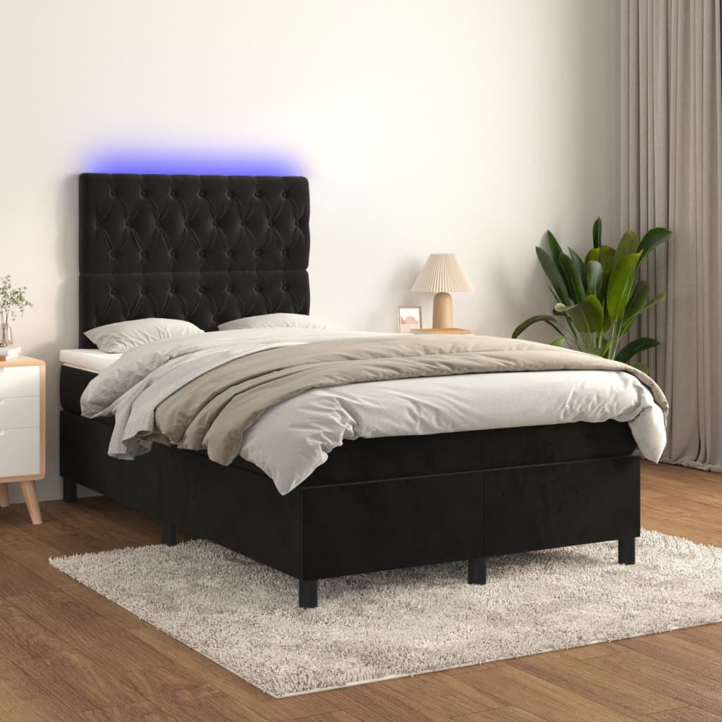 Letto a Molle con Materasso e LED Nero 120x200 cm in Velluto - homemem39