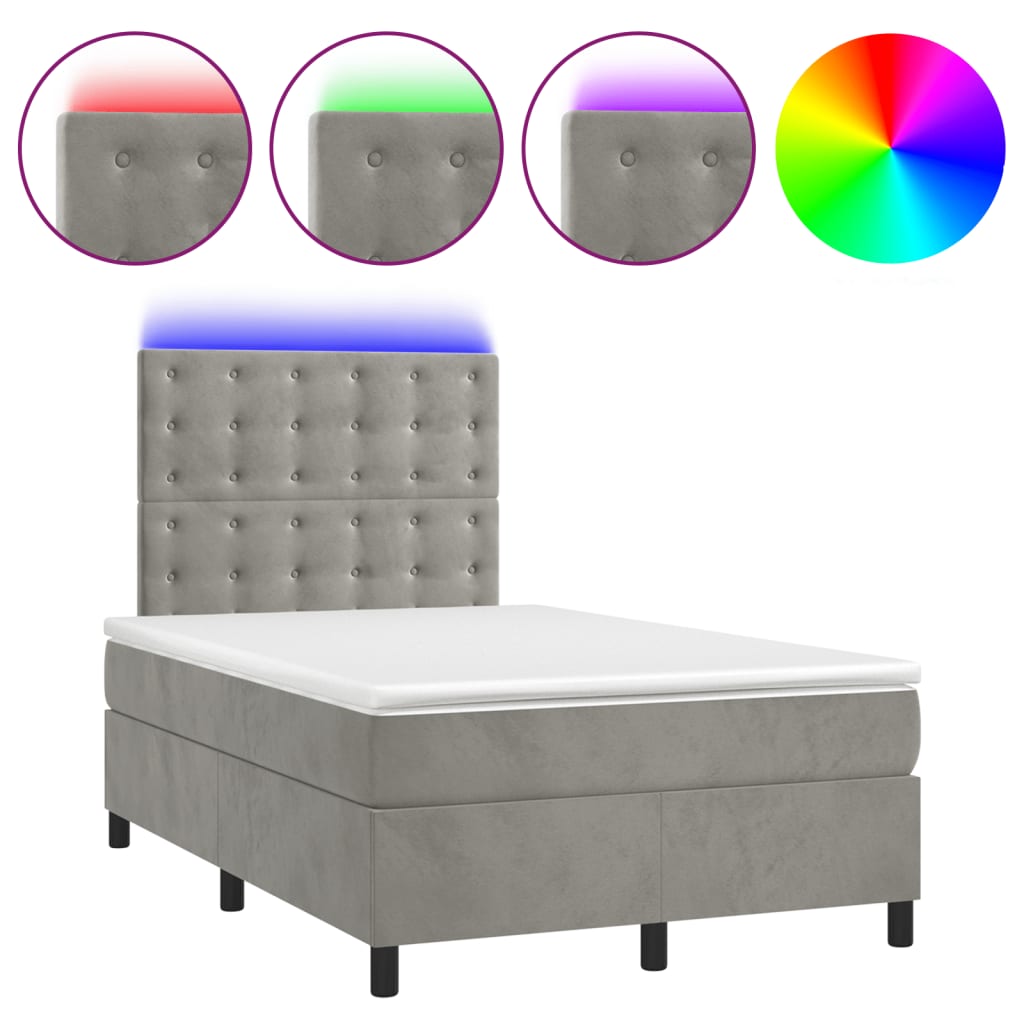 Letto a Molle Materasso e LED Grigio Chiaro 120x200 cm Velluto - homemem39