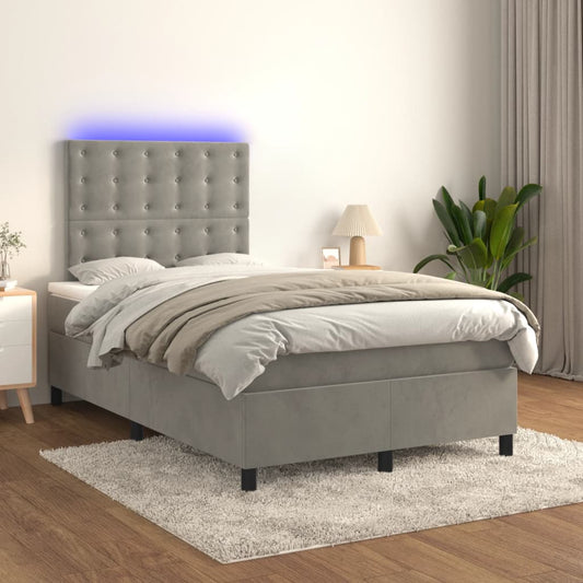 Letto a Molle Materasso e LED Grigio Chiaro 120x200 cm Velluto - homemem39