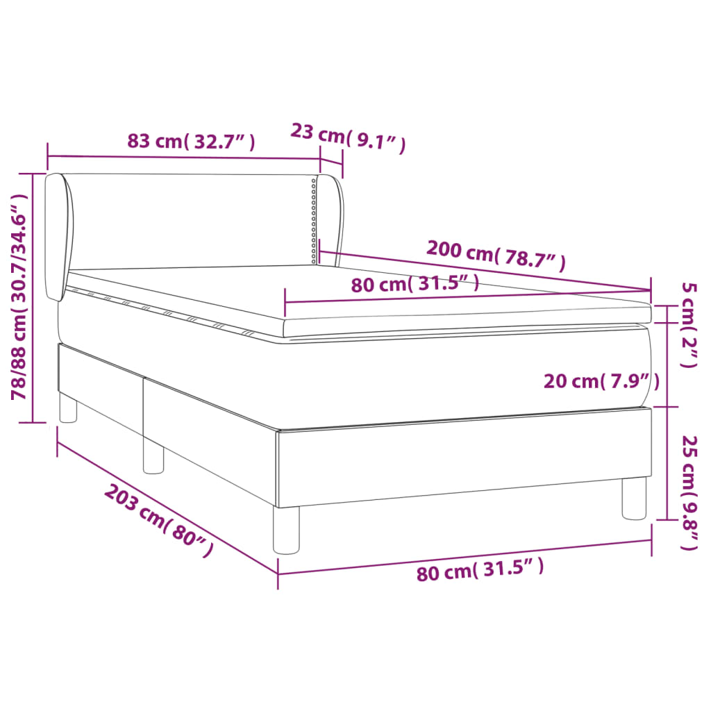 Giroletto a Molle con Materasso Grigio Scuro 80x200 cm Velluto - homemem39