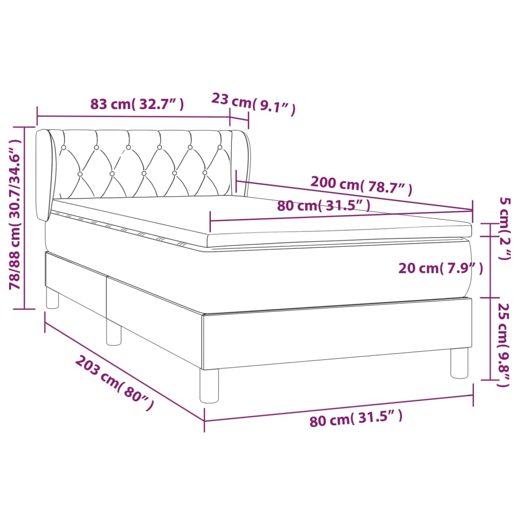 Giroletto a Molle con Materasso Grigio Chiaro 80x200 cm Velluto - homemem39