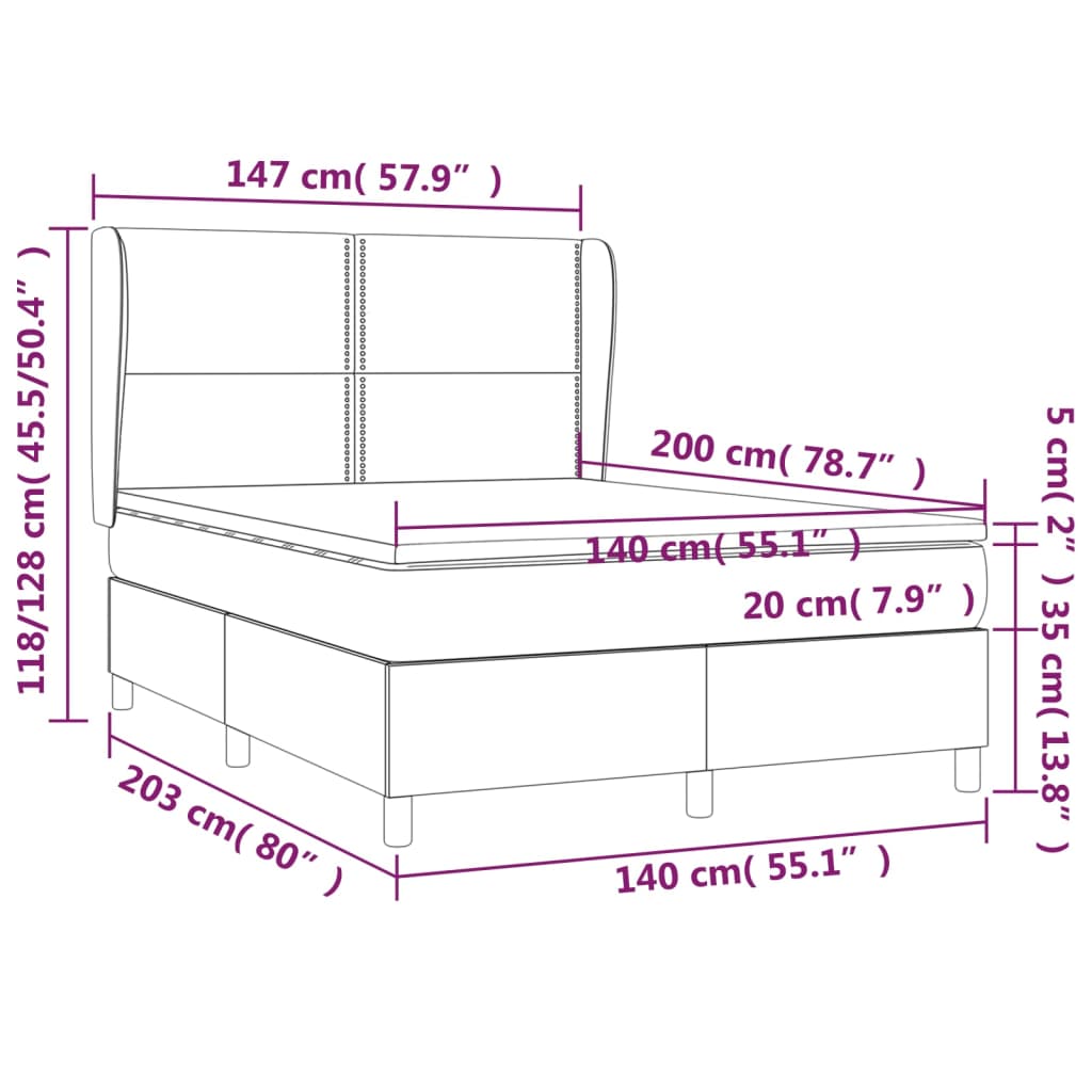 Giroletto a Molle con Materasso Grigio Chiaro 140x200cm Tessuto - homemem39