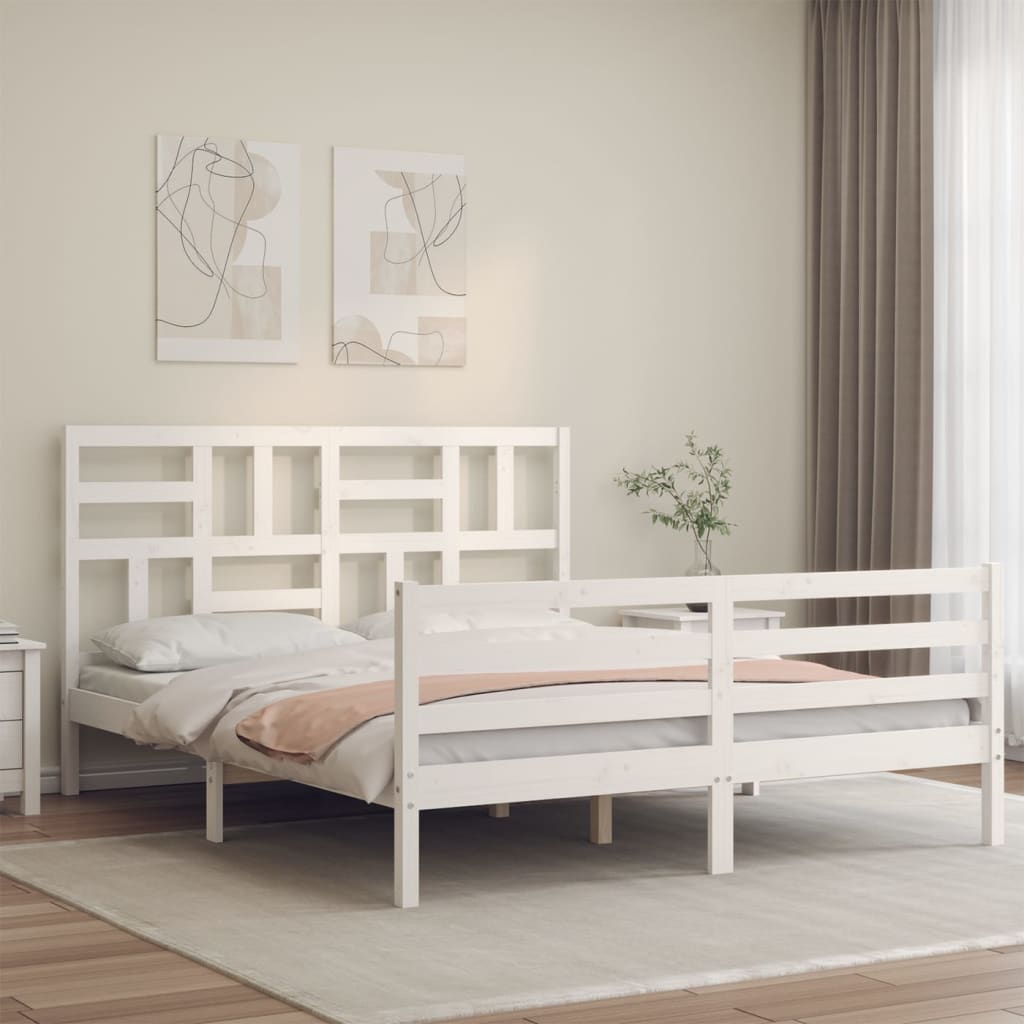 Giroletto con Testiera Bianco King Size in Legno Massello - homemem39