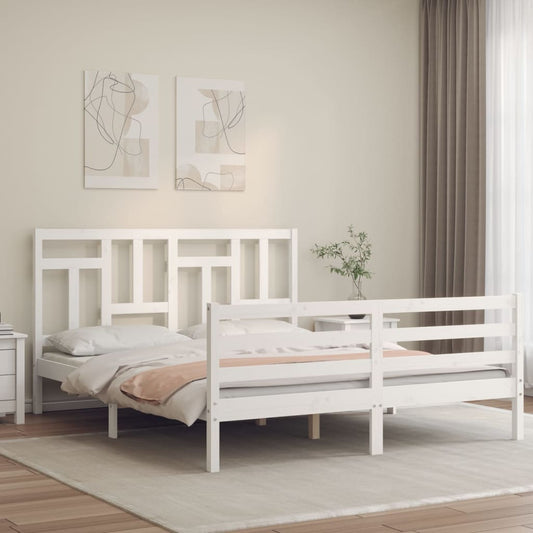 Giroletto con Testiera Bianco King Size in Legno Massello - homemem39