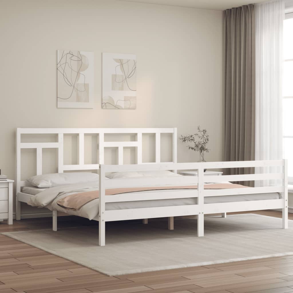 Giroletto con Testiera Bianco 200x200 cm in Legno Massello - homemem39