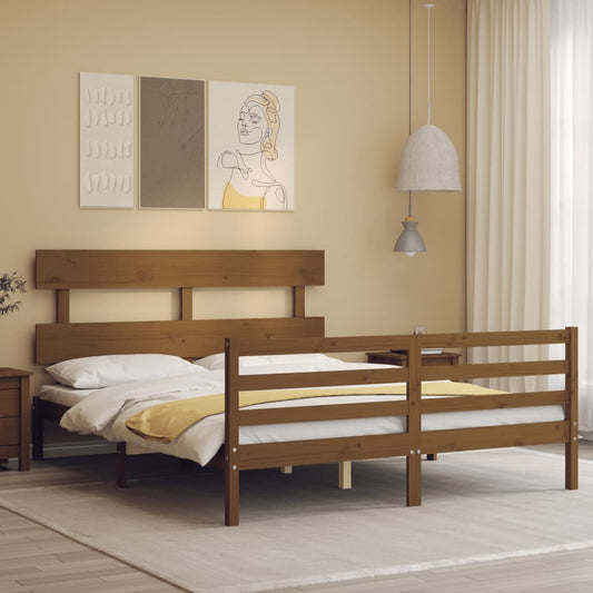 Giroletto con Testiera Miele 5FT King Size in Legno Massello - homemem39