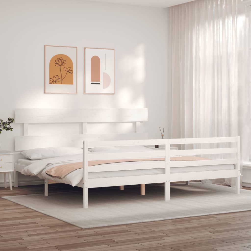 Giroletto Testiera Bianco Super King Size in Legno Massello - homemem39