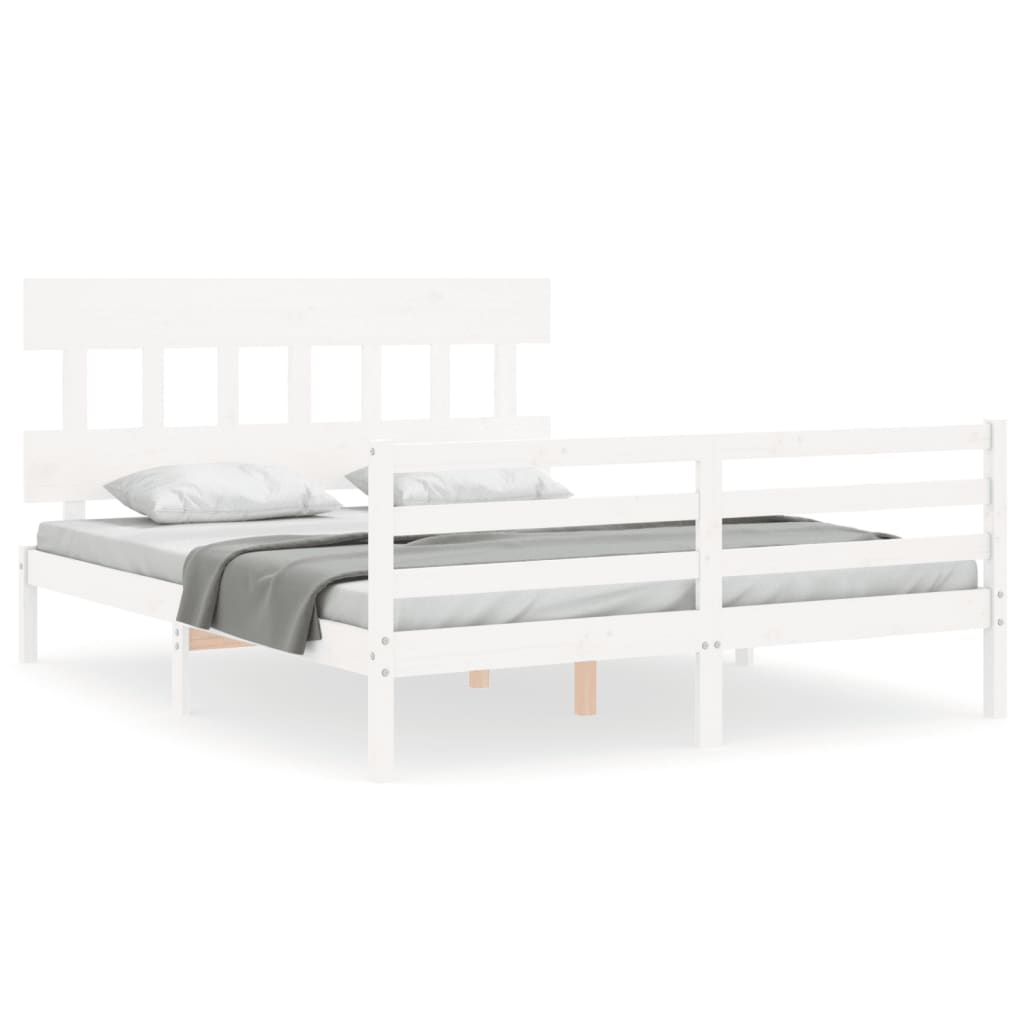 Giroletto con Testiera Bianco 5FT King Size in Legno Massello - homemem39