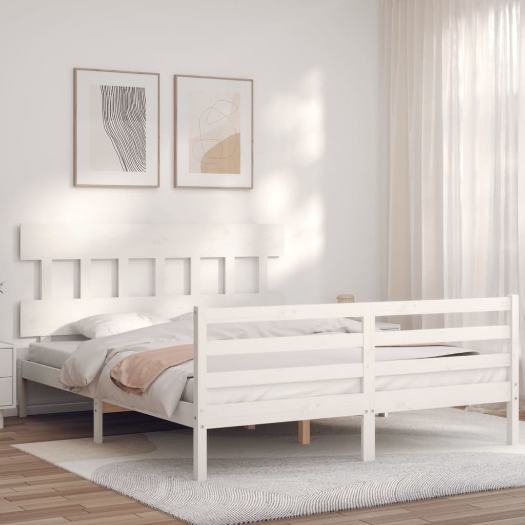 Giroletto con Testiera Bianco 5FT King Size in Legno Massello - homemem39