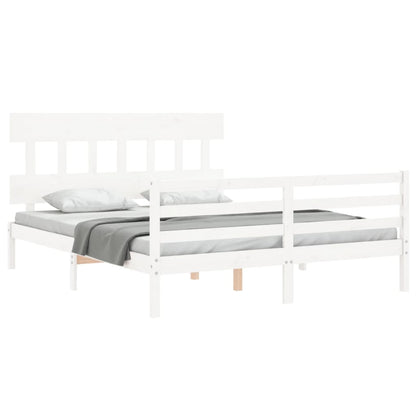 Giroletto con Testiera Bianco 5FT King Size in Legno Massello - homemem39