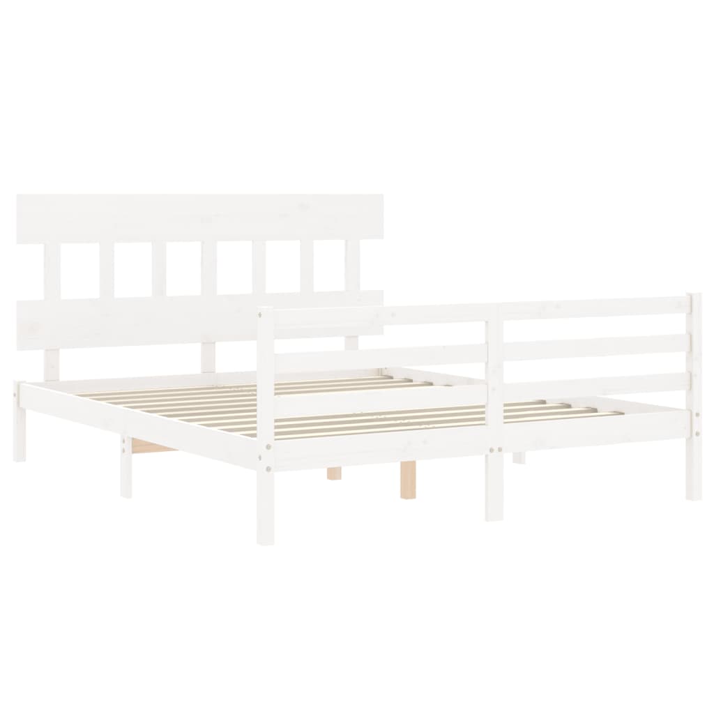 Giroletto con Testiera Bianco 5FT King Size in Legno Massello - homemem39