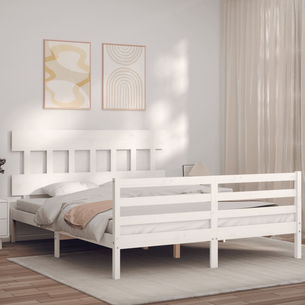 Giroletto con Testiera Bianco 5FT King Size in Legno Massello - homemem39