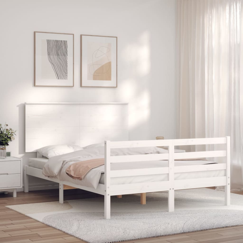 Giroletto con Testiera Bianco 140x190 cm in Legno Massello - homemem39