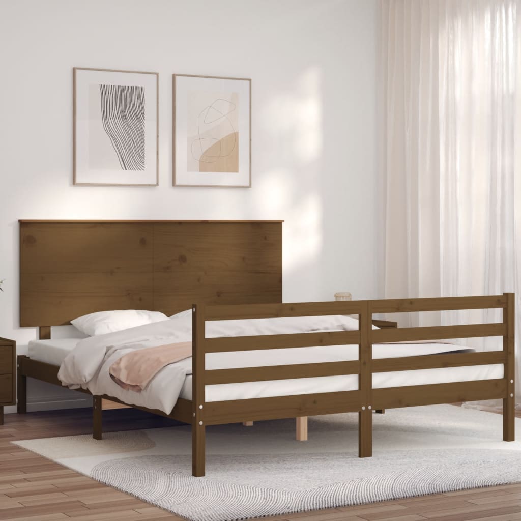 Giroletto con Testiera Miele 5FT King Size in Legno Massello - homemem39