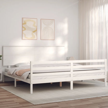 Giroletto con Testiera Bianco 200x200 cm in Legno Massello - homemem39