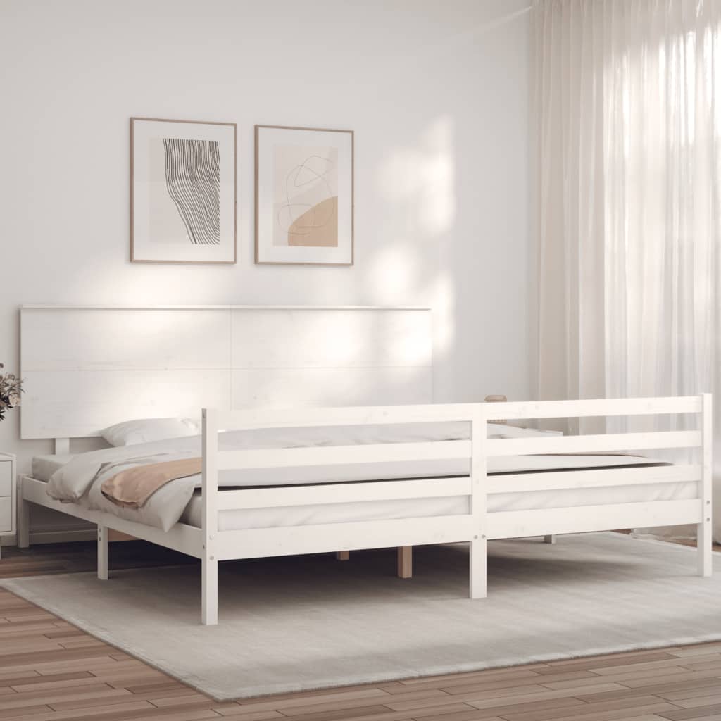 Giroletto con Testiera Bianco 200x200 cm in Legno Massello - homemem39