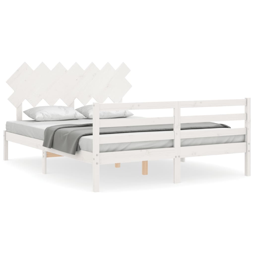 Giroletto con Testiera Bianco 5FT King Size in Legno Massello - homemem39