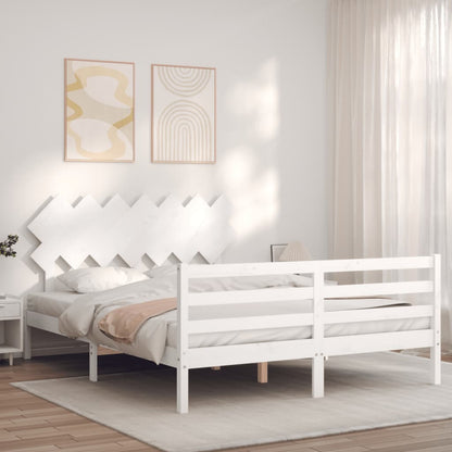 Giroletto con Testiera Bianco 5FT King Size in Legno Massello - homemem39