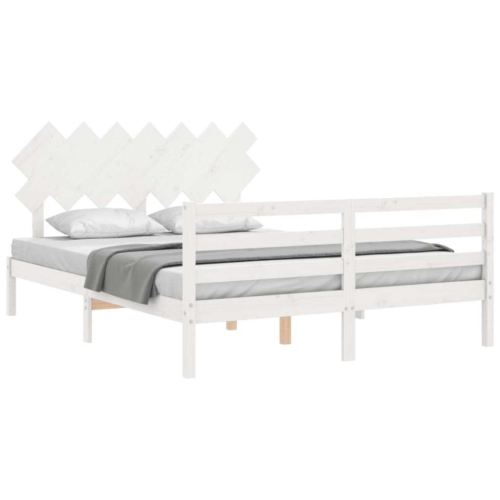 Giroletto con Testiera Bianco 5FT King Size in Legno Massello - homemem39