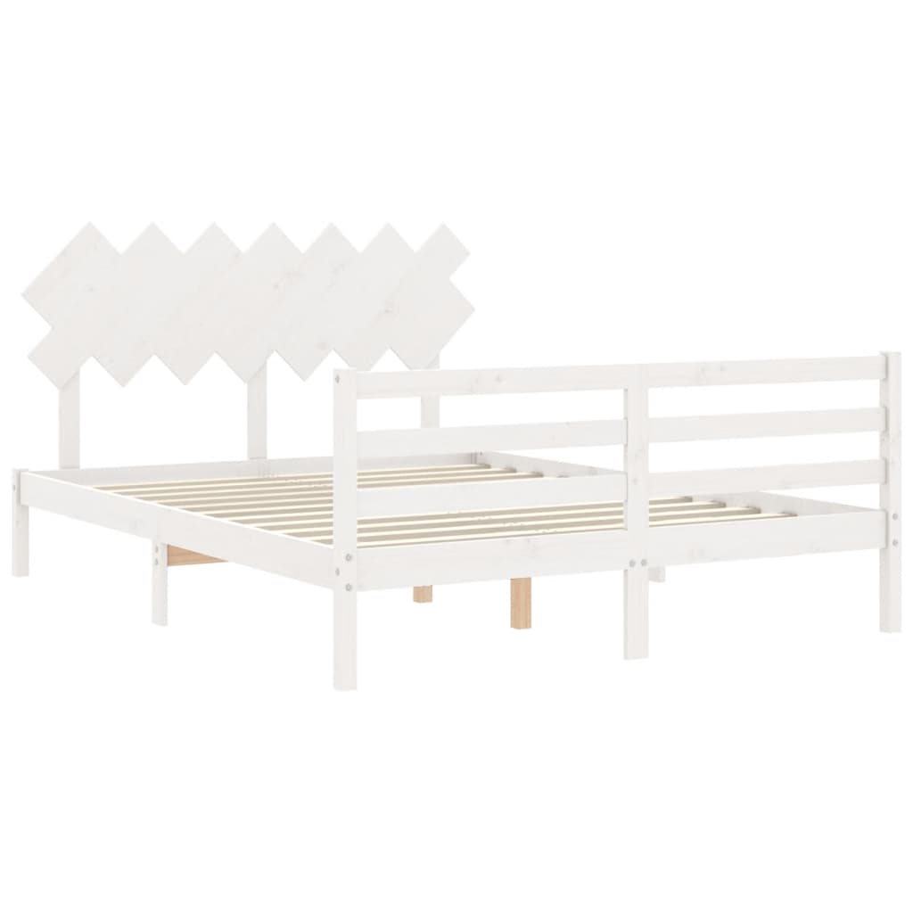 Giroletto con Testiera Bianco 5FT King Size in Legno Massello - homemem39