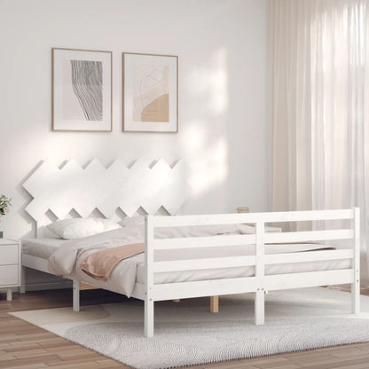 Giroletto con Testiera Bianco 5FT King Size in Legno Massello - homemem39