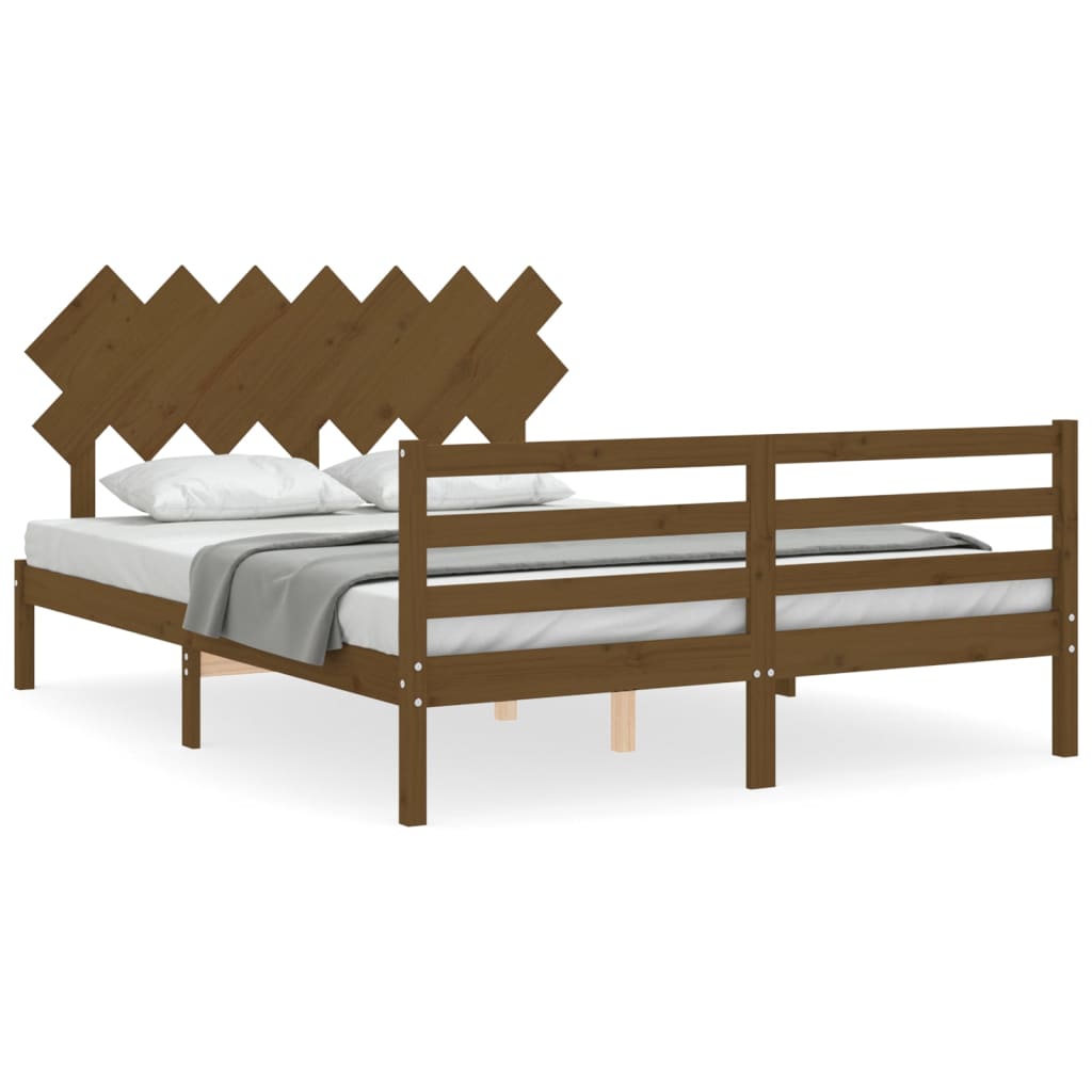 Giroletto con Testiera Miele 5FT King Size in Legno Massello - homemem39