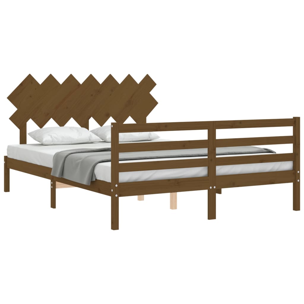 Giroletto con Testiera Miele 5FT King Size in Legno Massello - homemem39