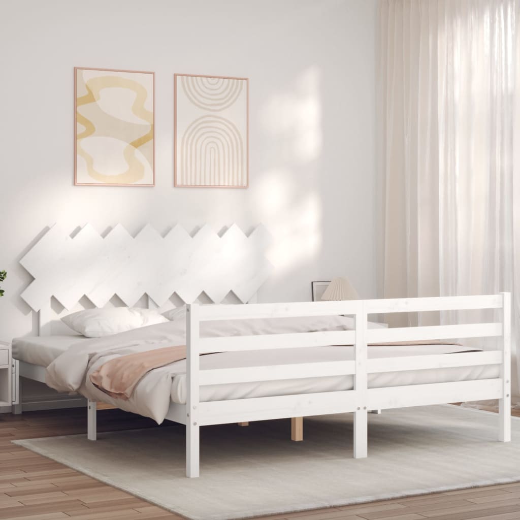 Giroletto con Testiera Bianco 160x200 cm Legno Massello - homemem39