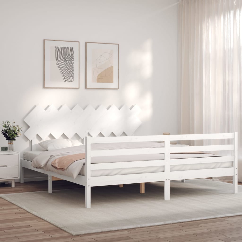 Giroletto Testiera Bianco Super King Size in Legno Massello - homemem39