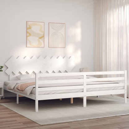 Giroletto con Testiera Bianco 200x200 cm in Legno Massello - homemem39