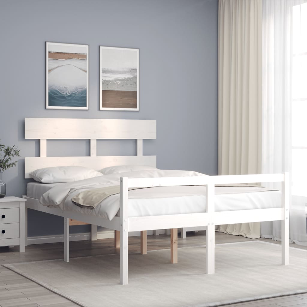 Letto per Anziani Bianco Testiera Small Double Legno Massello - homemem39