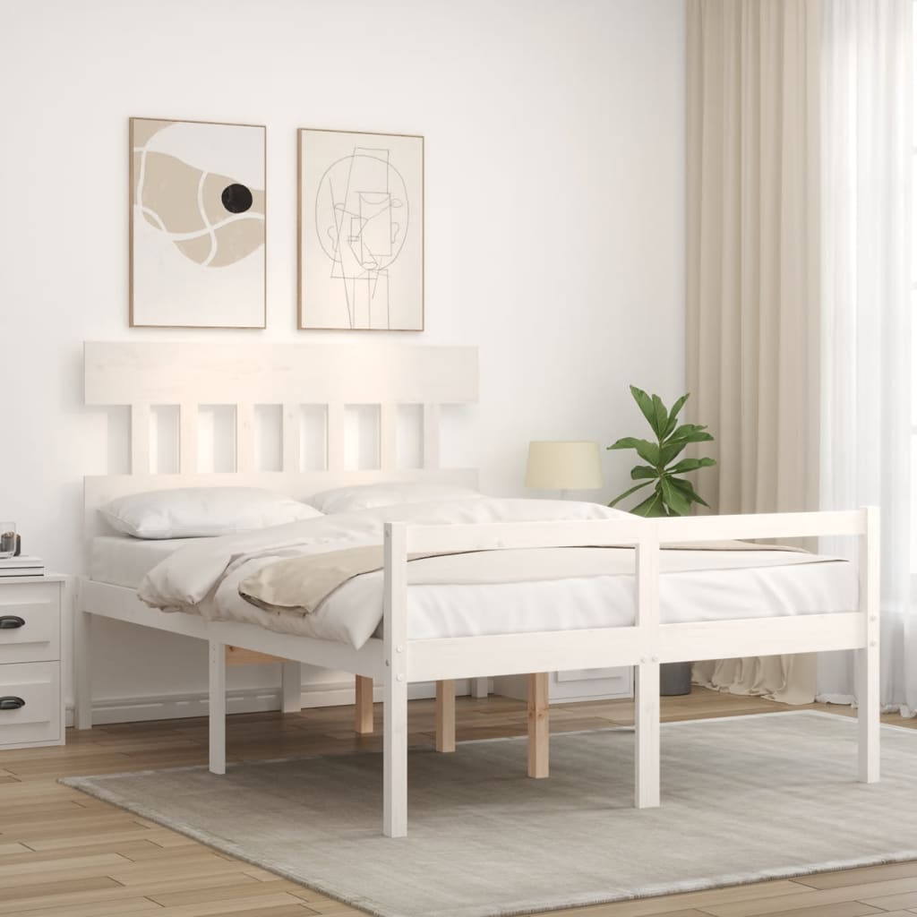 Giroletto con Testiera Bianco 140x190 cm in Legno Massello - homemem39