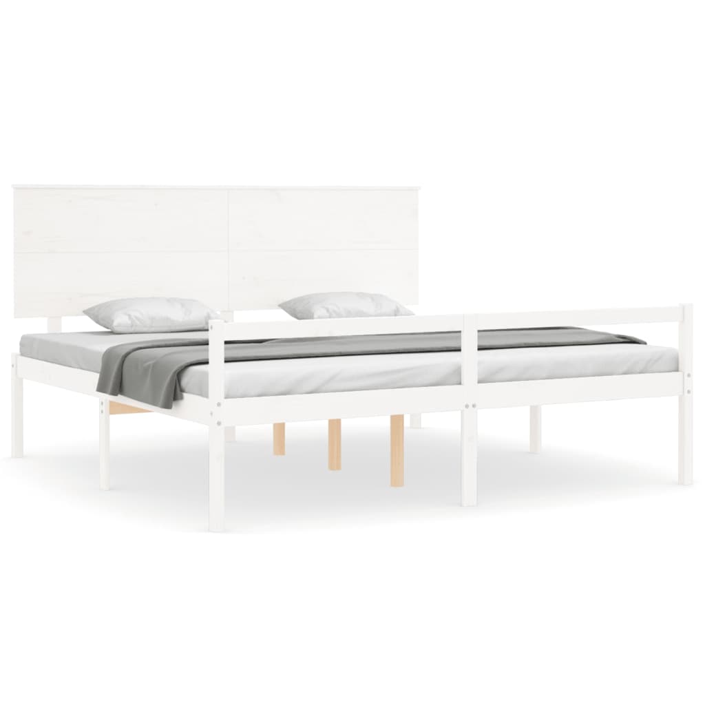 Letto per Anziani con Testiera Bianco Super King Legno Massello - homemem39