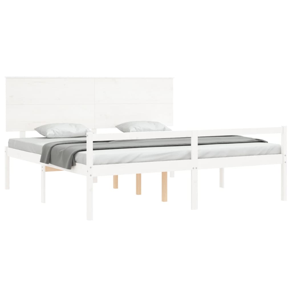 Letto per Anziani con Testiera Bianco Super King Legno Massello - homemem39