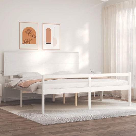 Letto per Anziani con Testiera Bianco Super King Legno Massello - homemem39