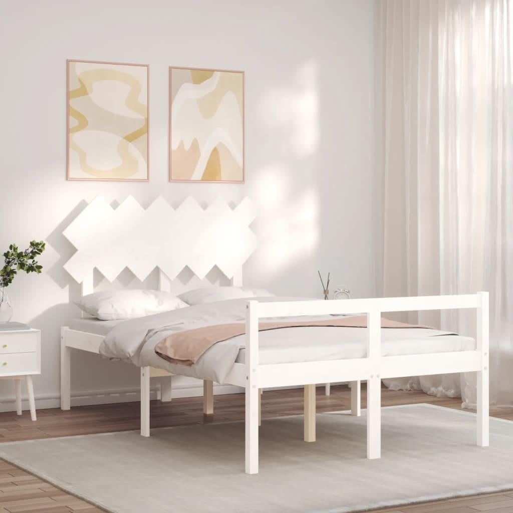 Letto per Anziani Bianco Testiera Small Double Legno Massello - homemem39