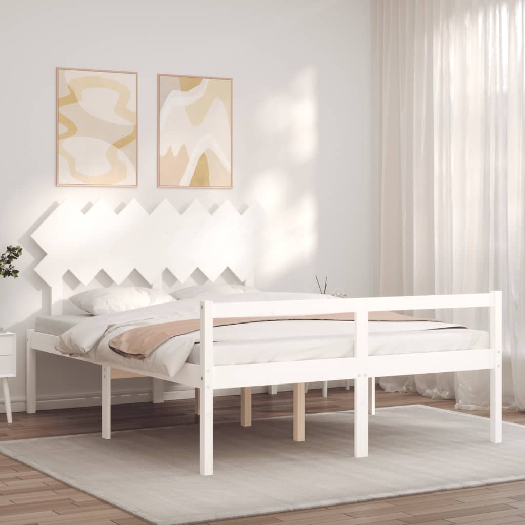 Giroletto con Testiera Bianco 140x190 cm in Legno Massello - homemem39