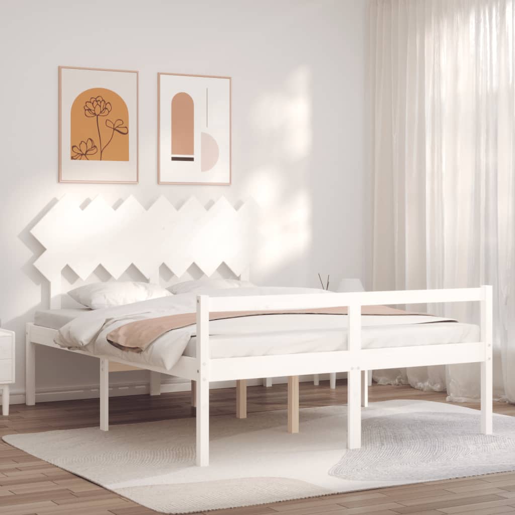 Giroletto con Testiera Bianco 140x200 cm in Legno Massello - homemem39