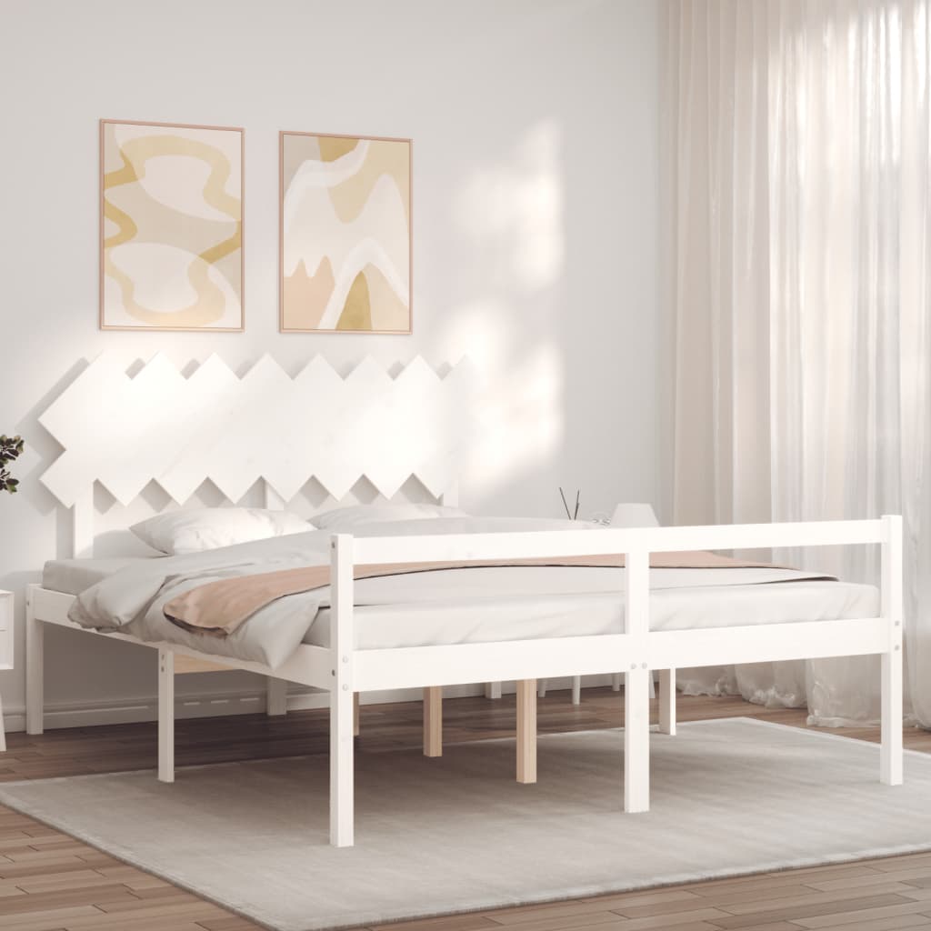 Giroletto con Testiera Bianco 160x200 cm Legno Massello - homemem39