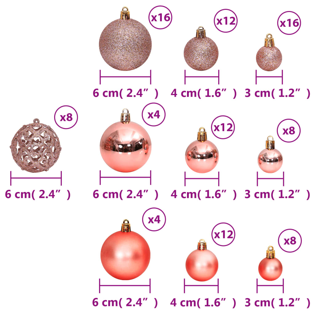 Palline di Natale 100 pz Rosa e Rosato 3 / 4 / 6 cm - homemem39