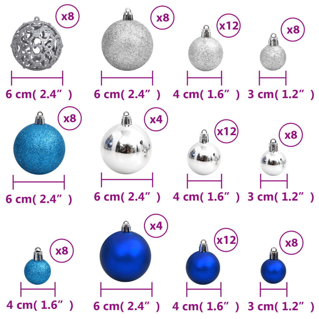 Palline di Natale 100 pz Blu e Argento 3 / 4 / 6 cm - homemem39